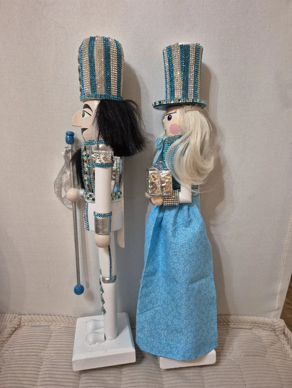 Blue & White Decorative Nutcracker Pair - Teal Accents